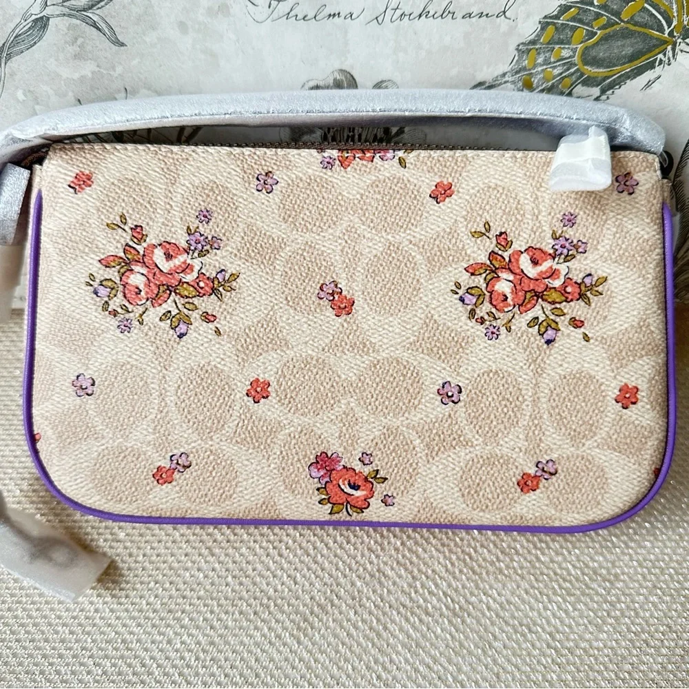 Coach Nolita 19 CAQ19 Cream and Purple Floral Shoulder Bag